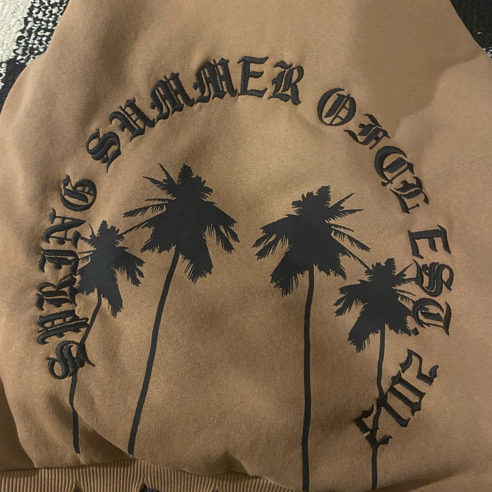 Brown Hoodie with Black Palm Tree Design